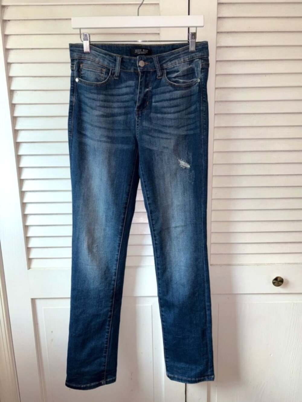 Judy Blue Straight Leg Jeans 29 Dark Wash Distressed Stretch Denim - Picture 2 of 5